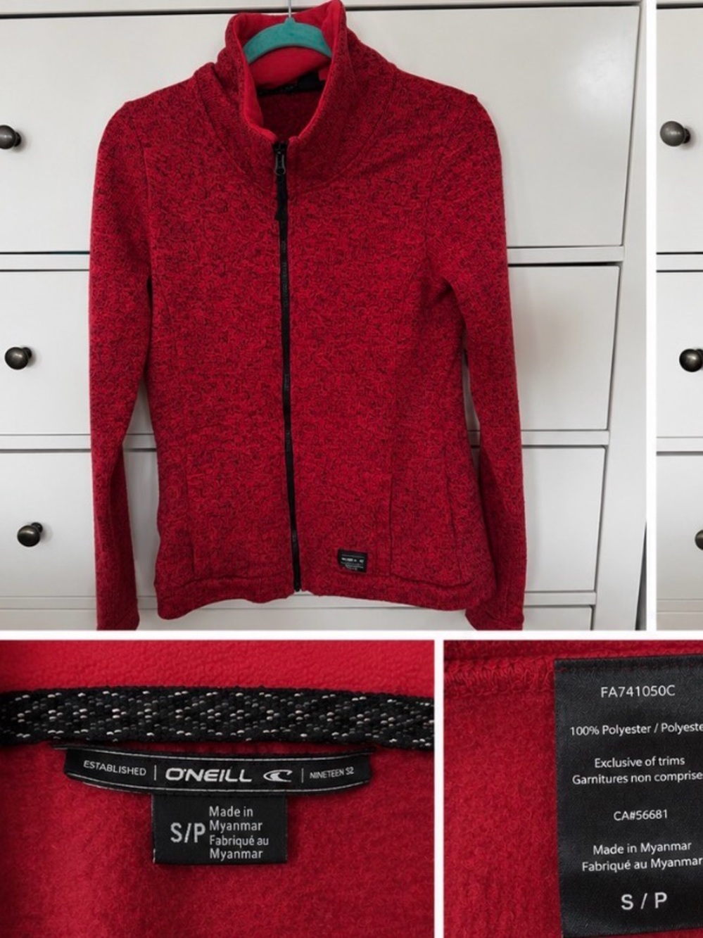 O’Neill Red Marled Full-Zip Fleece Jacket – Size Small